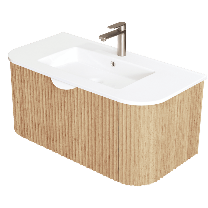CIBO 900mm White Oak Ripple Luxe Vanity Ceramic Top & Integrated Basin