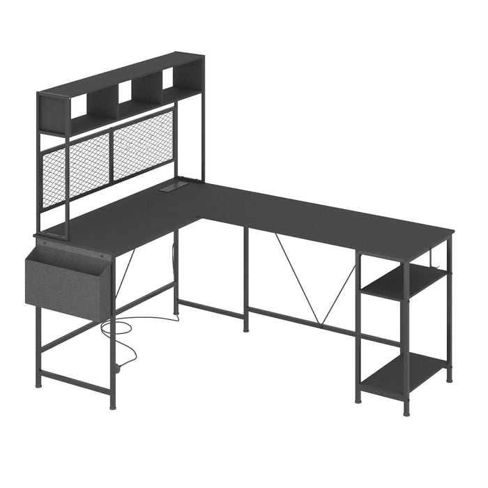 Ufurniture 150cm L Shape Gaming Desk With Led Lights & Power Outlets Black