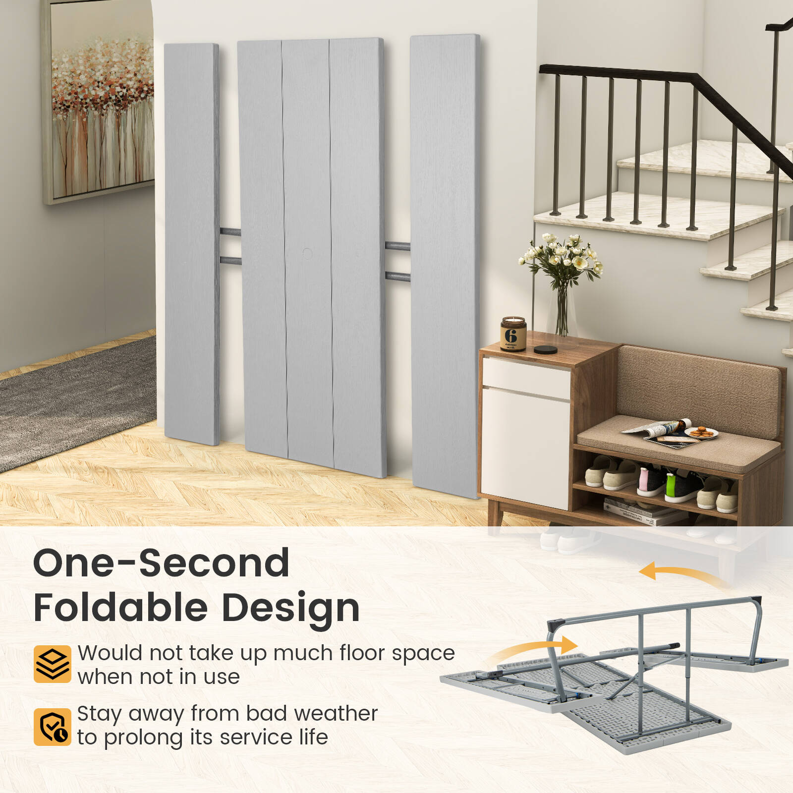 Costway Folding Dining Table Bench Set 8 Person Grey Bunnings Australia