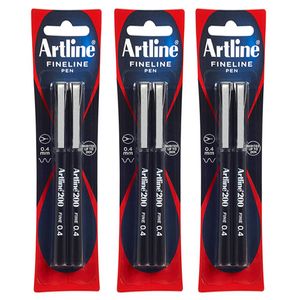 3x 2pc Artline Fineline 200 Fine 0.4mm Line Width School Drawing Writing Pen Blk
