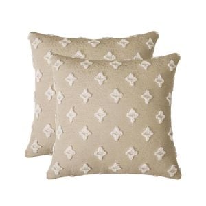 Catzon 2 Pcs Rhombic Jacquard Pillowcases Soft Square Cushion Cover for Couch-Khaki