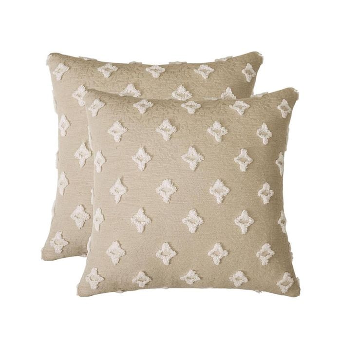 Catzon 2 Pcs Rhombic Jacquard Pillowcases Soft Square Cushion Cover for Couch-Khaki