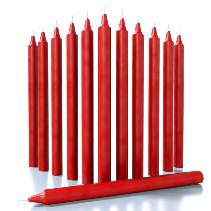 48x Tapered Dinner Candles Unscented Taper Wedding Candle 25cm in Red - Red | Candles