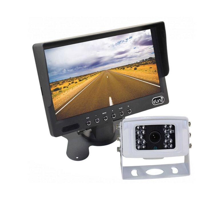 Elinz 7" LCD Monitor HD 12V/24V 4PIN IR CCD Reversing Camera Rearview Built-in Mic WHITE