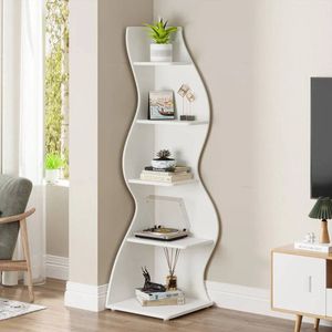 OAKORY 178cm Corner Shelf with Unique Wave Shape Rounded Corners Design for Living Room