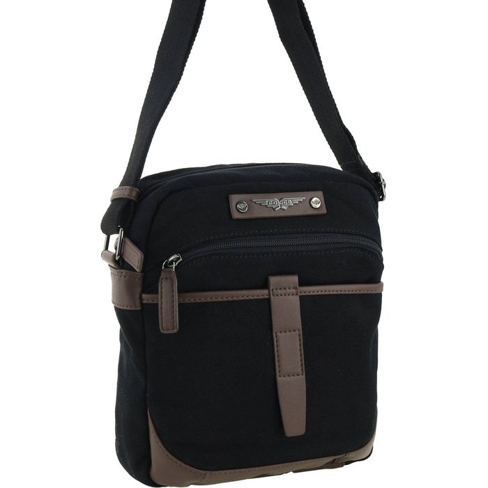 Police Rustic Men's Canvas Shoulder Crossbody Bag w/Zip Pocket 29cm Black