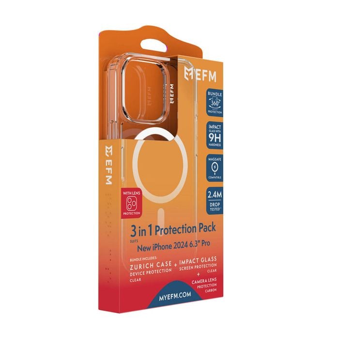 3pc EFM Zurich MagSafe Case, Screen & Lens Protector Set for iPhone 16 Pro