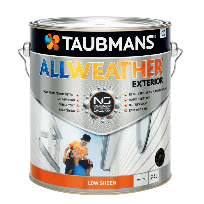 Taubmans 4L White Low Sheen All Weather Exterior Paint