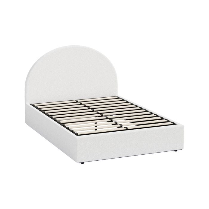 Oikiture Bed Frame King Single Size Gas Lift Base Led Boucle White