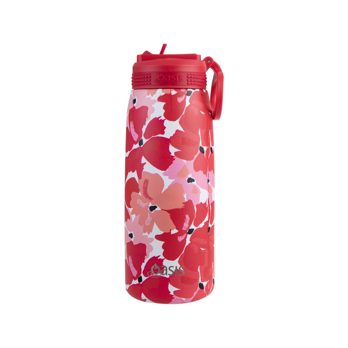 Oasis 780ml Stainless Steel Insulated Sports Drink Bottle - Red Poppies