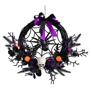 Lifebay Halloween Wreath Skull and Purple Flower Door Decor