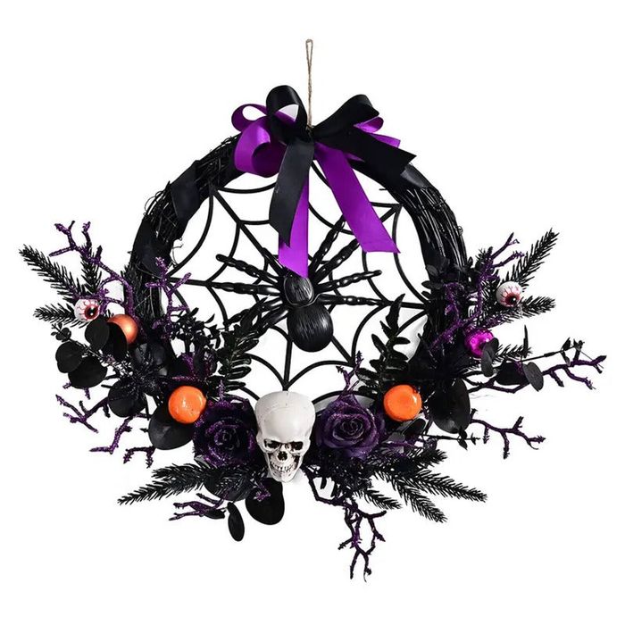 Lifebay Halloween Wreath Skull and Purple Flower Door Decor