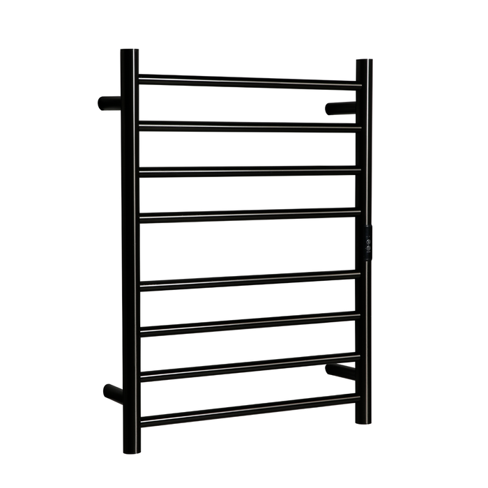 Hotwire 80W 700 x 530mm Gun Metal 8 Bar Flat Round Heated Towel Rail with Timer