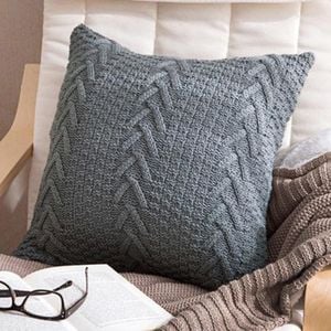 CottonMore Acrylic Knitted Cushion Cover Herringbone Grey 45x45cm