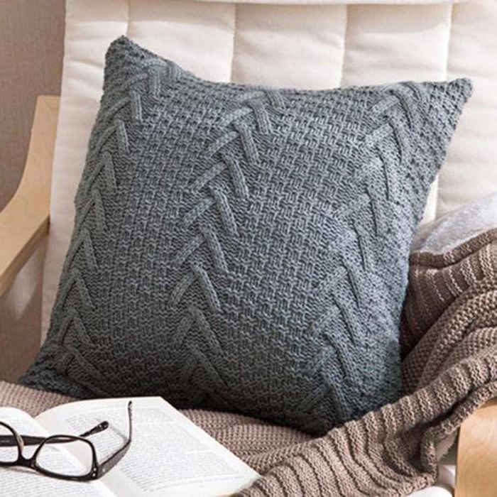 CottonMore Acrylic Knitted Cushion Cover Herringbone Grey 45x45cm