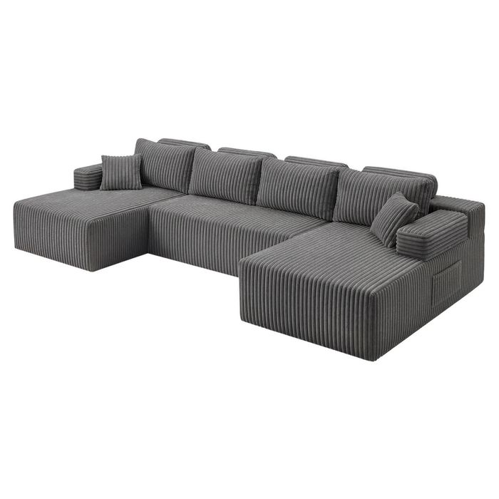 Levede Modular Sofa Lounge Set Corduroy Convertible Shape Cloud Couch Grey