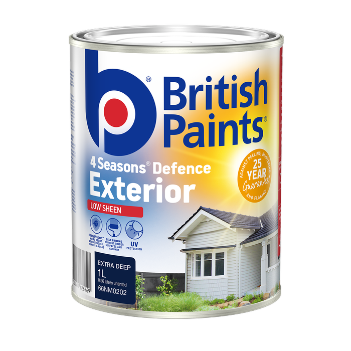 British Paints 4 Seasons Low Sheen Extra Deep Exterior Paint - 1L