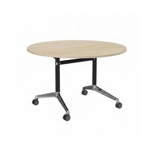 Olg Modulus Flip Table Black And Silver Frame Nordic Maple Top 1200mm Diameter