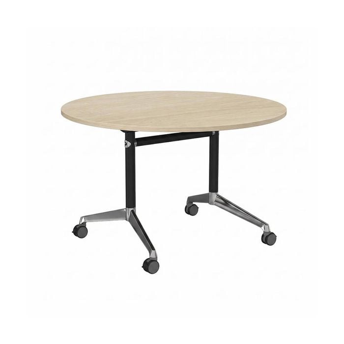 Olg Modulus Flip Table Black And Silver Frame Nordic Maple Top 1200mm Diameter