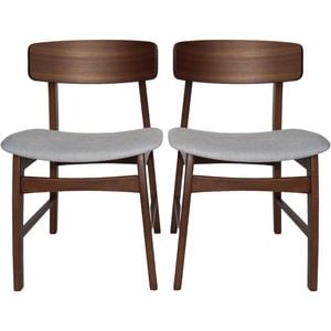 Junny Dining Chairs Set of 2 - Light Grey Seat and Walnut Frame