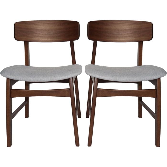 Junny Dining Chairs Set of 2 - Light Grey Seat and Walnut Frame