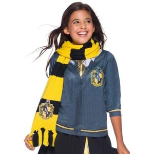 Hufflepuff Knit Scarf with Embroidered Emblem - Harry Potter Official Licensed Accessory - Yellow & Black Colour, One-Size