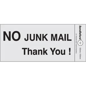 Sandleford Sign No Junk Mail Thank You Silver Self Adhesive - Silver