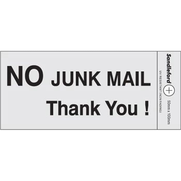 Sandleford Sign No Junk Mail Thank You Silver Self Adhesive