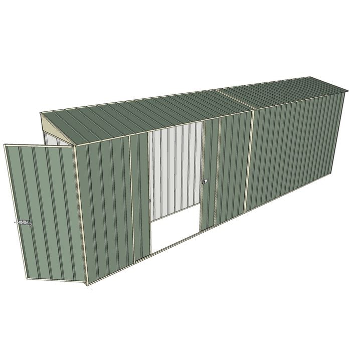 Build-a-Shed 0.8 x 6 x 2m Single Hinged Door Skillion Shed with Double Sliding Side Doors - Green
