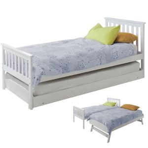 Kingston Slumber Wooden Single Bed Frame w/ Pop Up Trundle, White