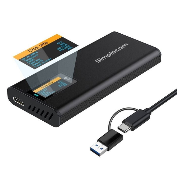 Simplecom SE530 NVMe / SATA M.2 SSD to USB-C Enclosure with SMART LED Screen USB 3.2 Gen 2 10Gbps