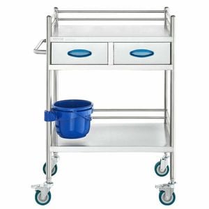 Stainless Steel Medical Utility Cart 2 Tier Rolling Trolley with Drawers Lockable Wheels