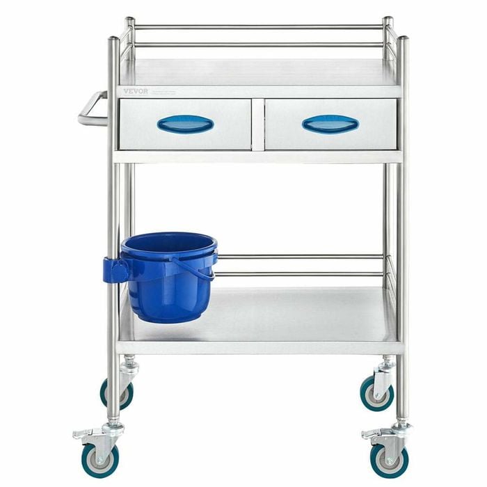 Stainless Steel Medical Utility Cart 2 Tier Rolling Trolley with Drawers Lockable Wheels