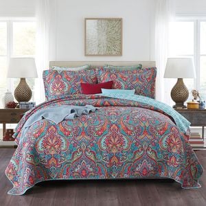 Quilted King/Super King Size Cotton Coverlet Bedspread Set Bright Colours