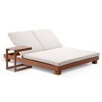 Santorini Aluminium Double Sun Lounge - Side Table Teak Look - Cream
