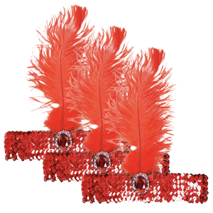 3x 1920s FLAPPER HEADBAND Headpiece Feather Sequin Charleston Costume Gatsby Red