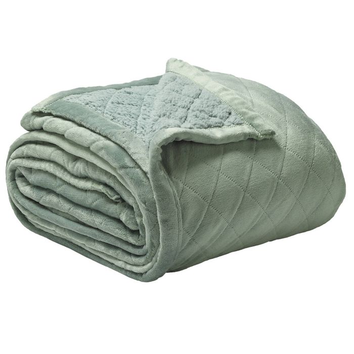 Bianca Mansfield Super King Velvet/Sherpa Bed Quilt Blanket Throw/Bedspread Sage