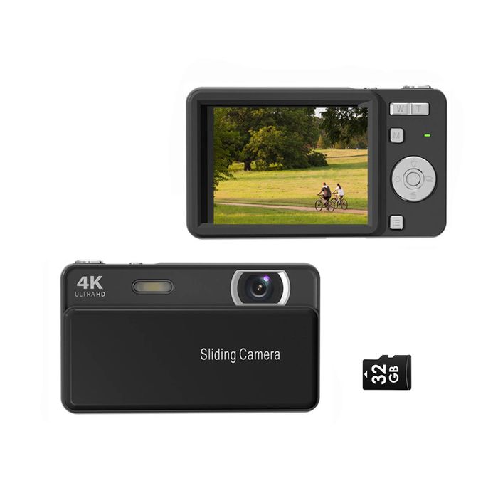 4K Sliding Camera – 64MP 16X Digital Zoom AF Auto Focus Built-in Flash for Vlog - Free 32GB TF Card
