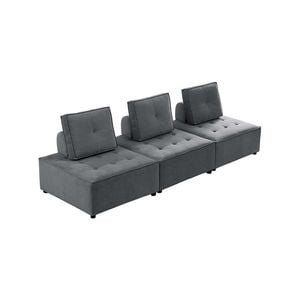 Foret 3pc Armless Seat Modular Extension Lounge Couch Velvet Sofa Dark Grey