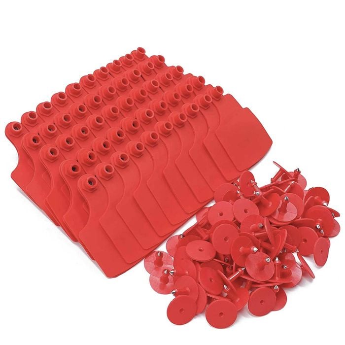 100x Cattle Ear Tags Set - 7.5x10cm Xl Red Blank Pig Cow Sheep Livestock Label