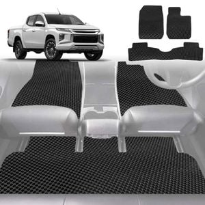 6D Diamond Car Floor Mats for Mitsubishi Triton Club Cab 2015-2023-Full Set-Black-Outback GT