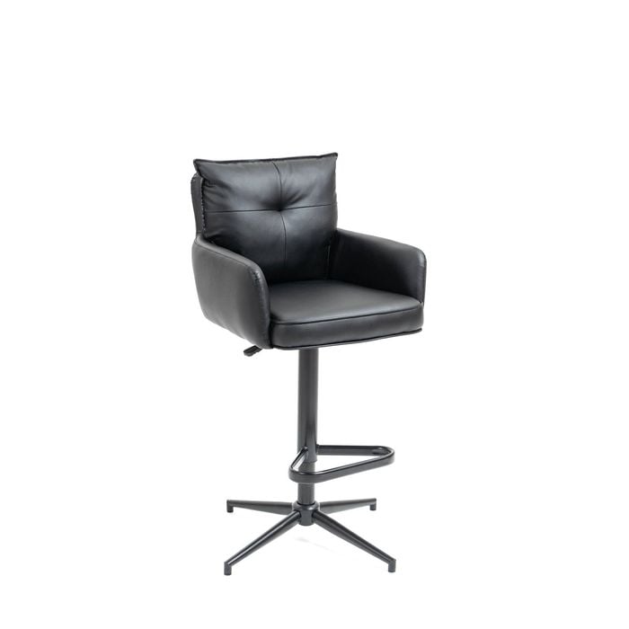 Kevin Swivel Barstool In Black Faux Leather And Metal Legs