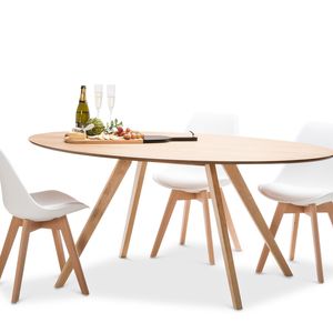 Carol 7 Piece Natural Ash Wood Dining Set With Replica White Padded Eames Chairs