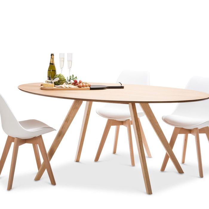Carol 7 Piece Natural Ash Wood Dining Set With Replica White Padded Eames Chairs