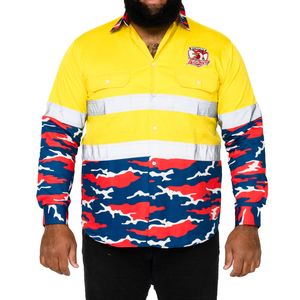 NRL Roosters 'Camo' Hi-Vis L/S Cotton Drill Shirt - Medium