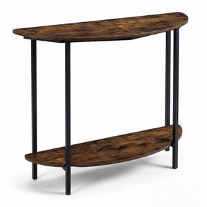 Costway Half-moon Console Table Metal 2tier Industrial Shelf Brown