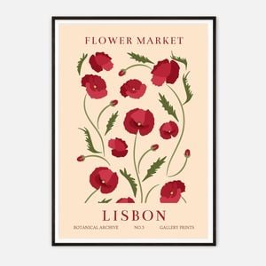 Galrie Stunning Vintage Art Print of Lisbon Flower Market - Botanical Archive No.3, Black Frame, A0 84 x 119cm (33 x 47inch)