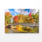 River & Bridge Autumn Tree View Print 100% Australian Made 150x100cm (Stretched Canvas)