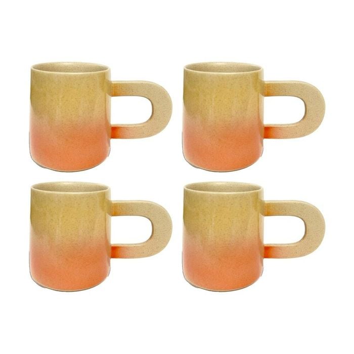 4PK KAS Australia Lamu Mug Handcrafted Stoneware 250 mL Sculptural Handle Orange