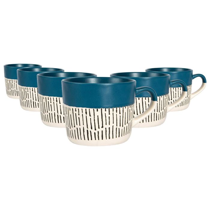 Nicola Spring Dipped Dash Stoneware Coffee Mugs - 450ml - Pack of 6